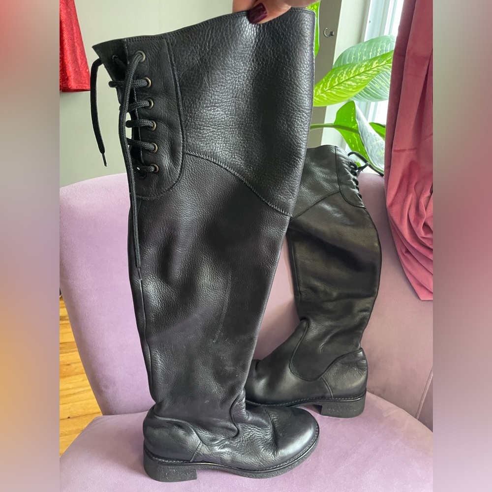 Black Leather Knee-High Boots - Picture 5 of 6